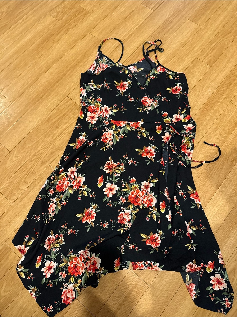 Xhilaration Black Floral Asymmetrical Wrap Dress